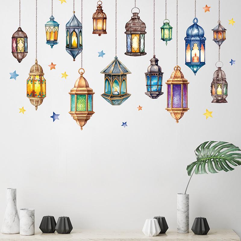 Retro Chandelier Festival PVC Removable DIY Adhesive Stickers for Middle East Celebration Decor
