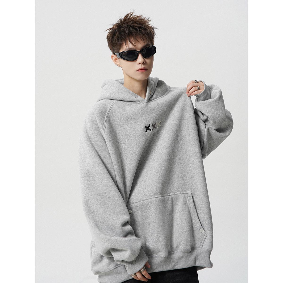 

Men s Trendy Plush Embroidered Hoodie: Winter-Ready, Heavyweight, High-Street Style, Versatile Loose Fit for Couples. XL