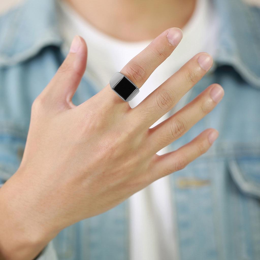 Simple Square Agate Stone Men's Fashion Jewelry Accessories Versatile Ring
