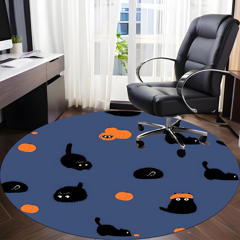 1pc Pumpkin Cats Office Round Area Rug, Under Office Chairs Bedroom Living Room Home Decor, Room Deco, Available in Various Sizes