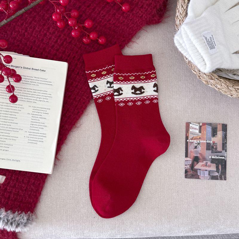 

Stereo Ma Dahong New Year S Socks Boneless, Combed Cotton Immediately Rich Hongyun Socks Breathable