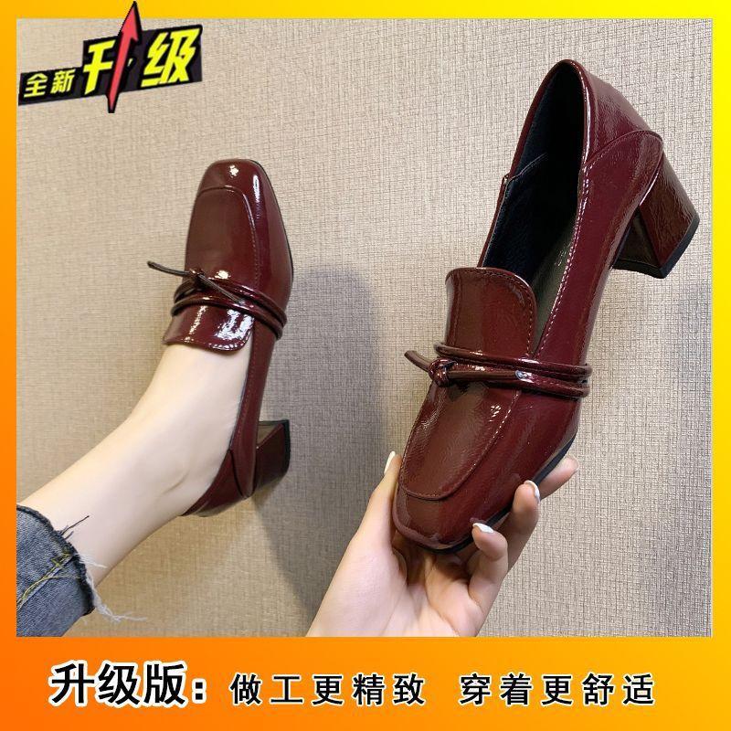 Fashion British Small Leather Shoes Women's Soft-soled Work Shoes Women's Spring and Summer 2025 New Single Shoes Women's Medium Heel Thick Heel