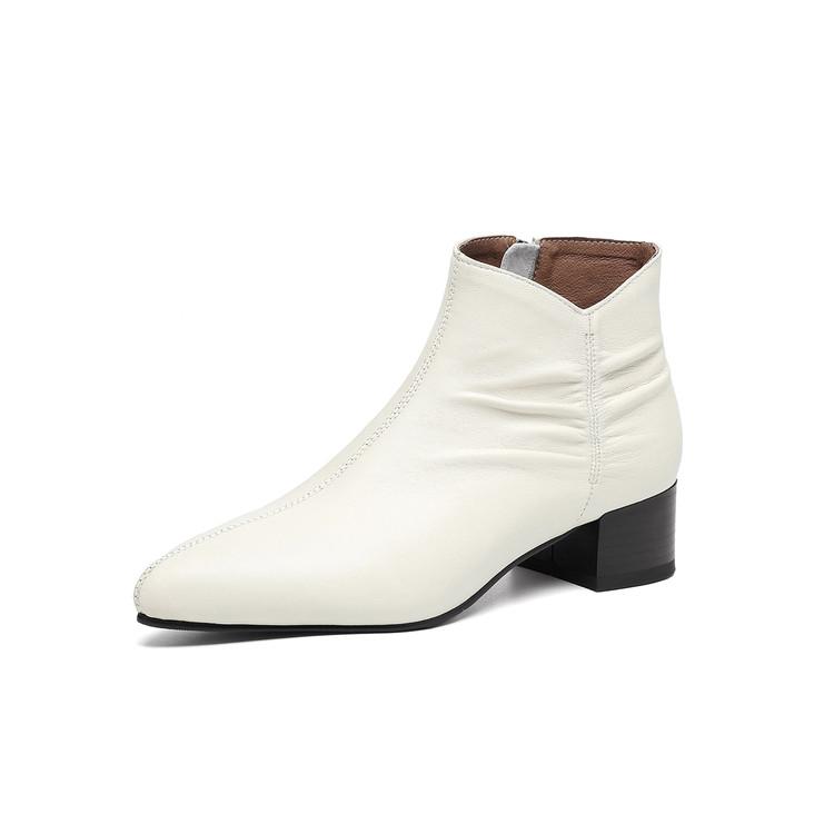 

Fashion NEW Autumn Women Boots Genuine Leather Shoes for Women Pointed Toe Chunky Heel Shoes Pleated Ankle Boots Handmade Daily Shoes 42