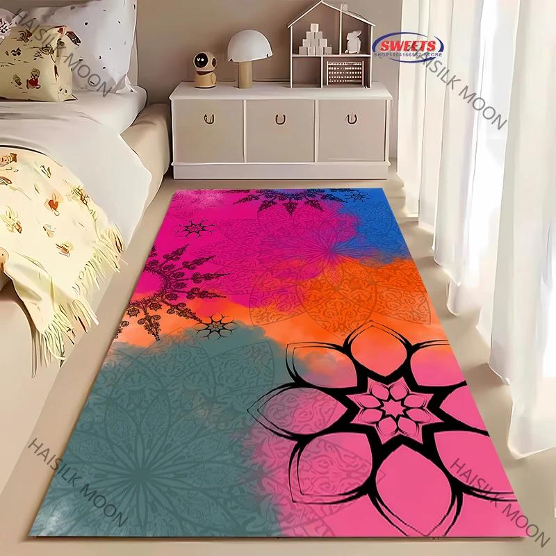 Color Four Seasons Home Non-Slip Carpet Mandala Flower Rug for Living Room Bedroom Sofa Office Large Area Decorative Mat Gift