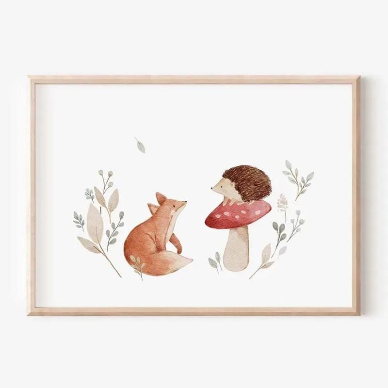 Boho Cartoon Farm Animals Wall Art Canvas Painting Rabbit Bear Bee Flower Posters and Prints Pictures for Baby Kids Room Decor