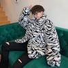 Men Leopard Winter Warm Fashion  Outdoor Woolen Faux-Fur' Coat Collar OverCoat