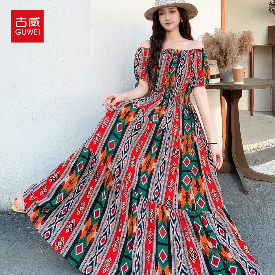 Seaside vacation beach dress cotton floral dress female shabahemi muslim
