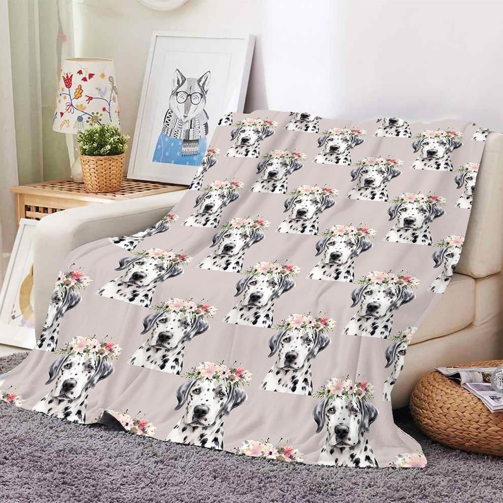 Cute Dog Printed Flannel Throw Blanket Soft Cozy Pet Pattern Fleece Blanket for Sofa Bed Couch Home Decor Customized Blankets