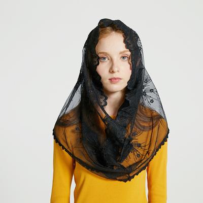 Weißer schwarzer Kirchenschleier, traditionelle katholische orthodoxe Schleier, religiöse Kopfbedeckungen, Mantilla-Spitze, lateinischer Messschal