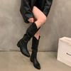 Retro Brown V-mouth Stack Medium Tube Knight Boots Women's Shoes 2025 Spring and Autumn Winter Pointed Western Cowboy~ Long Boots