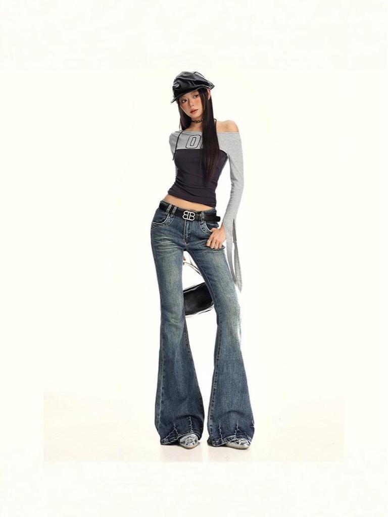 2025 Herbst Retro Distressed Stretch Schlagjeans