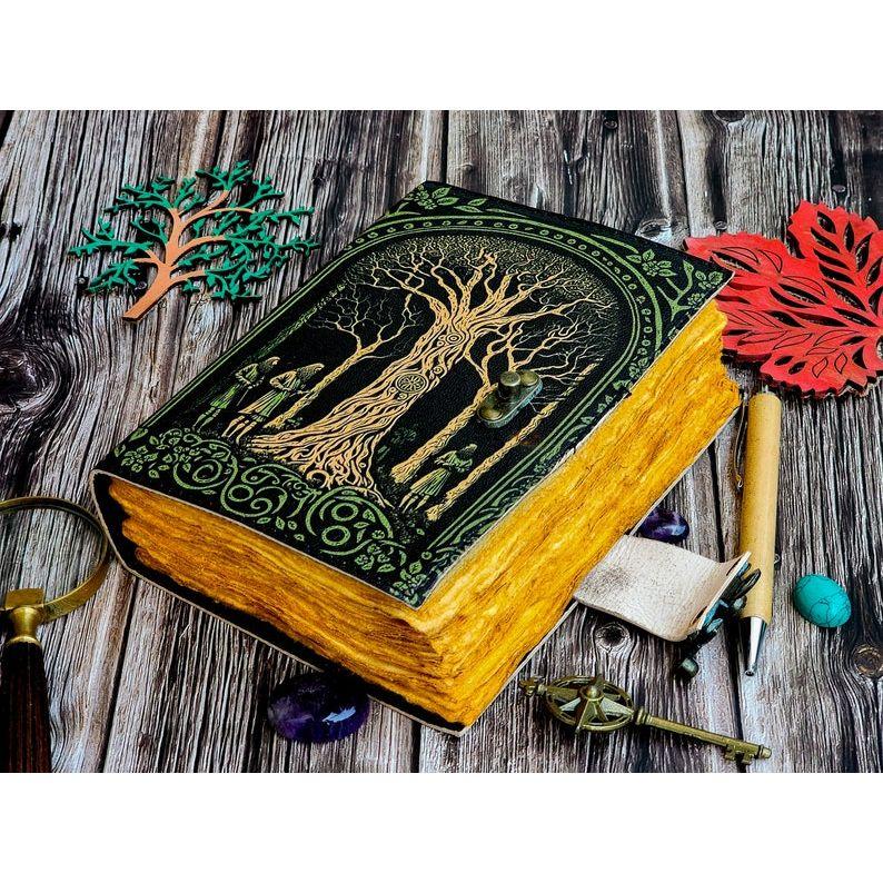 Kožený zápisník Strom života - Zápisníky z pravé kůže pro ženy - Krásný zápisník na skicák, cestovní kniha, prázná kniha kouzel