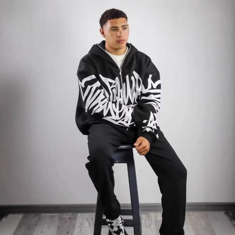 Unisex Streetwear Hooded Zip-Up Sweatshirt With 3D Print Loose Fit Long Sleeve Pullover Men Women