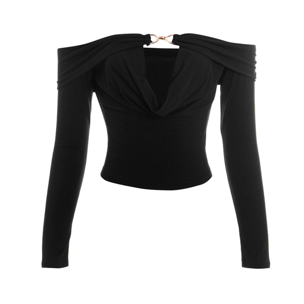 D509TP European-American Spicy One-Shoulder Slim-Fit Long-Sleeve Top Large чёрный