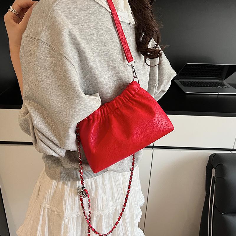 Casual New Chain Summer Pleated Handbag Textured Messenger Solid Color Shoulder Bag