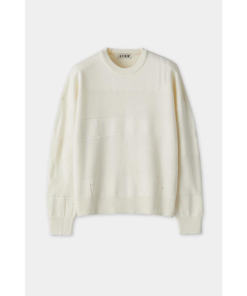 Kueo Damaged Asymmetrical Pullover Knit (White)