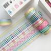 6Rolls Gridded Decorative Tape Scrapbooking Decorative Tape for Journaling Notebook Planner Wrapping 5Meter Per Roll