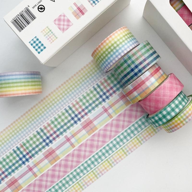 6Rolls Gridded Decorative Tape Scrapbooking Decorative Tape for Journaling Notebook Planner Wrapping 5Meter Per Roll