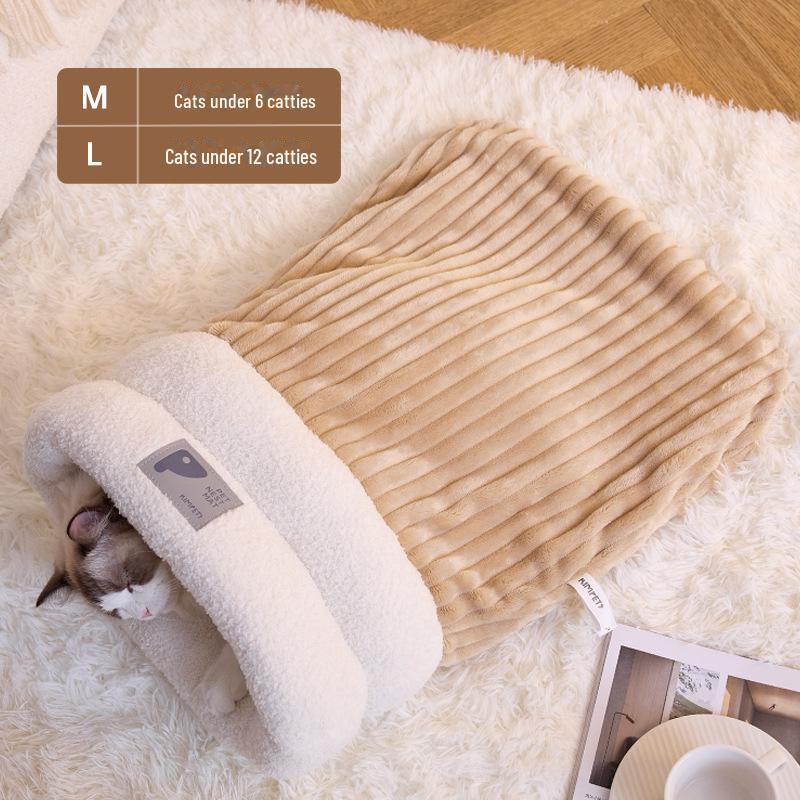 2024 Autumn/Winter Cozy Cat Bed: Enclosed Sleeping Bag for Kittens & Small Dogs with Sense of Security