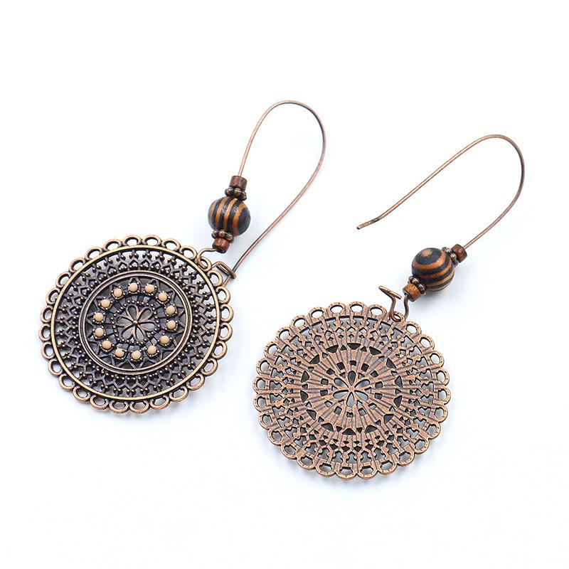 GemChic Women's New Vintage Round Flower Wood Beads Earrings Ethnic Fashion Hook Earrings Birthday Christmas Jewelry Gift