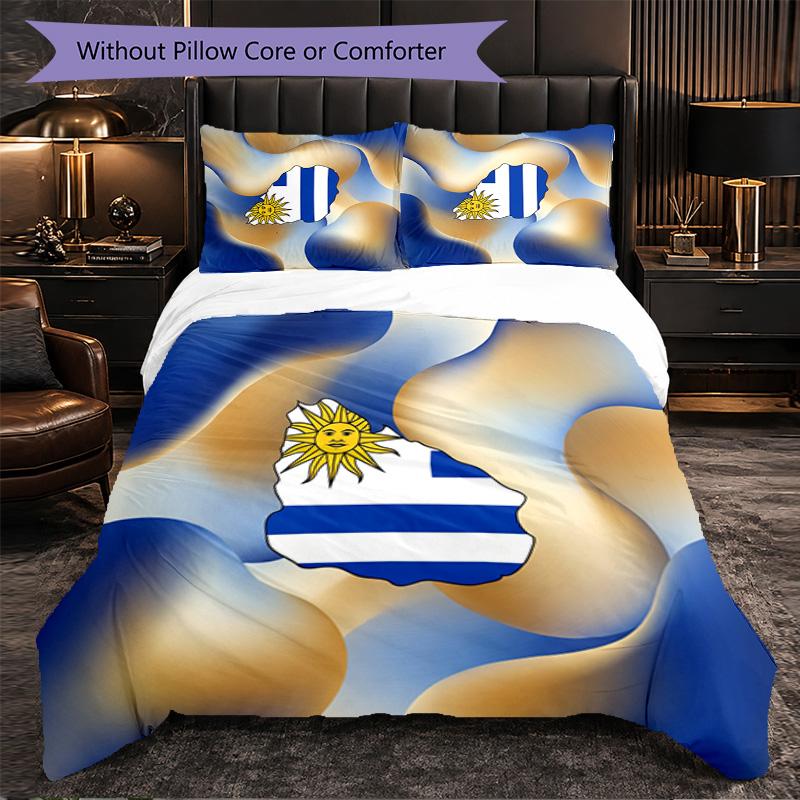 Uruguay Football Pattern 3 Pieces Bedding Set Soft Microfiber Duvet Cover with Pillow Cases for Bedroom