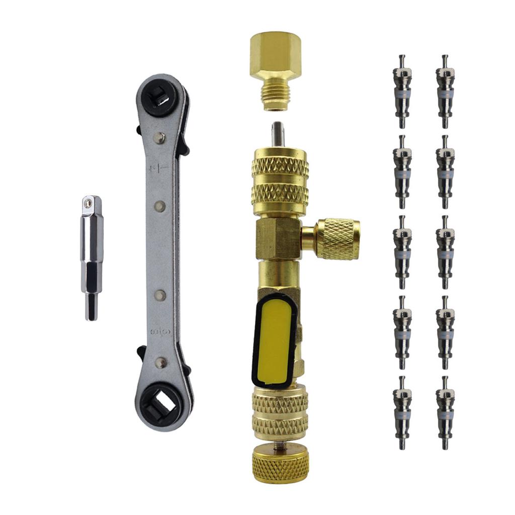 AC Valve Core Remover Multifunctional Air Condithoning Valve Core Remover Tool Kit with Wrench And Adapter