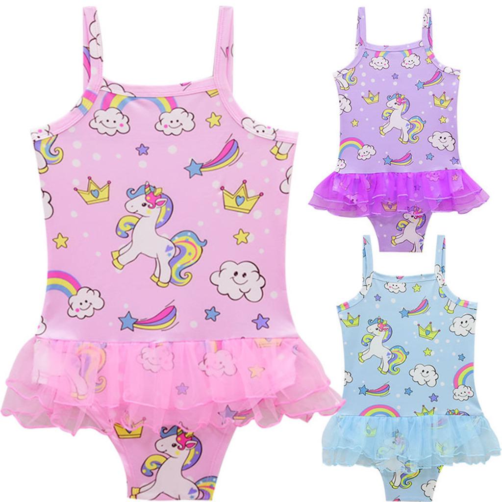 Newborn Baby Girl Swimsuit Unicorn Floral Lace Cartoon Swimwear Bathing Suit Set