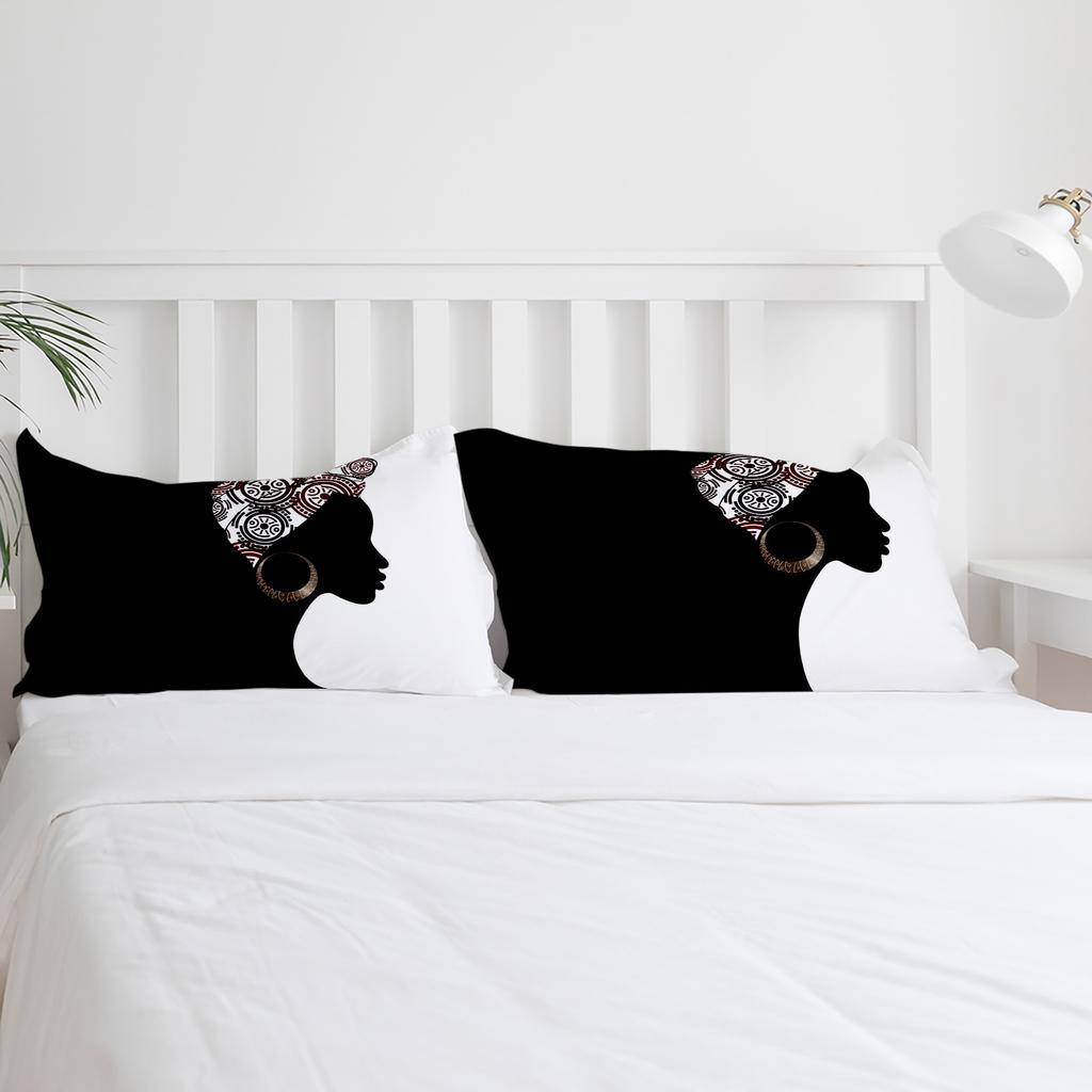 Black Woman Black White Bedding Set 3pcs Boys Girls Duvet Cover Pillowcase Kids Adult Quilt Cover Double Bed Set Home Textile