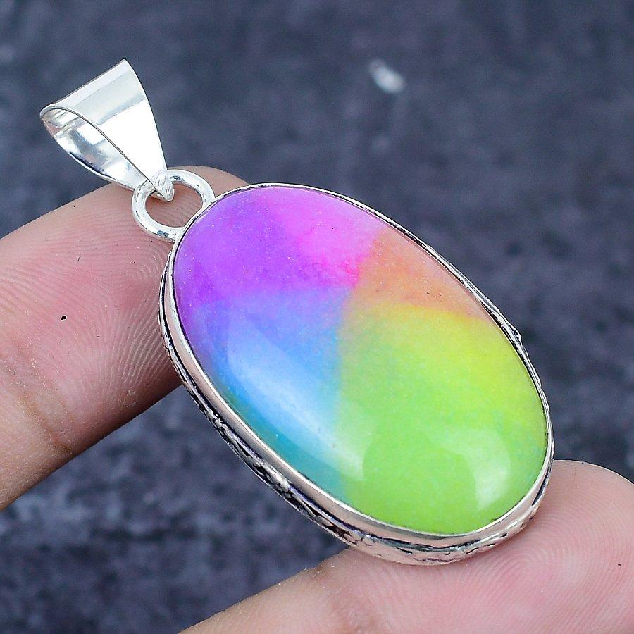 Rainbow Solar Quartz Gemstone 925 Sterling Silver Jewelry Pendant 1.97" z2z10
