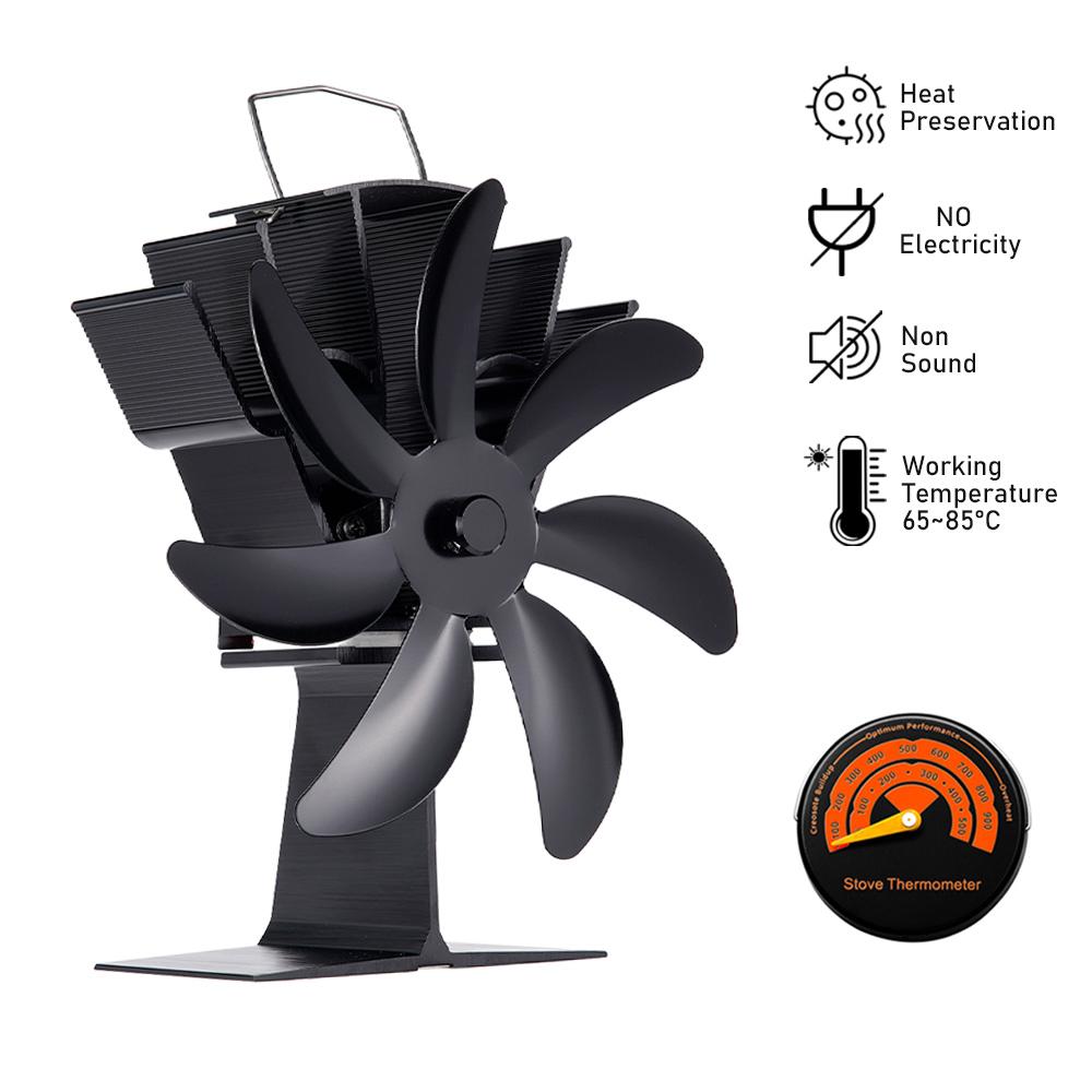 7-Blade Furnace Fan Thermal Fireplace Fan Standing No Electricity Wireless Low-Noise Wood Burner Aluminum Alloy Ecological Fan