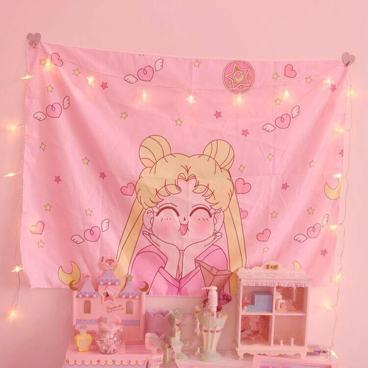 Sailor Moon anime tapestry pink 75x100 чёрный