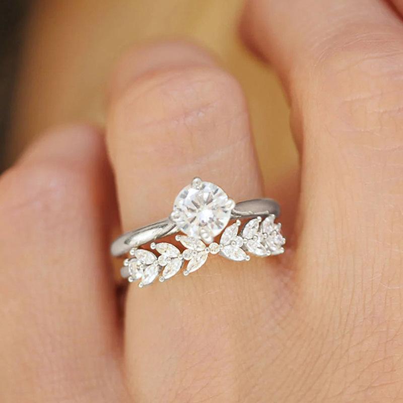 Wheat Ear Geometric Design Pair Of Rings For Women, Exquisite Light Luxury High-End Rings, Fashionable Engagement Accessories