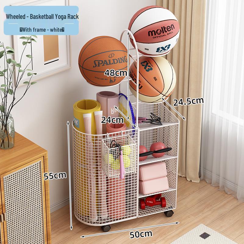 Estante de Chão para Armazenamento de Basquete e Prateleira de Brinquedos para Equipamentos Esportivos e Tapetes de Yoga