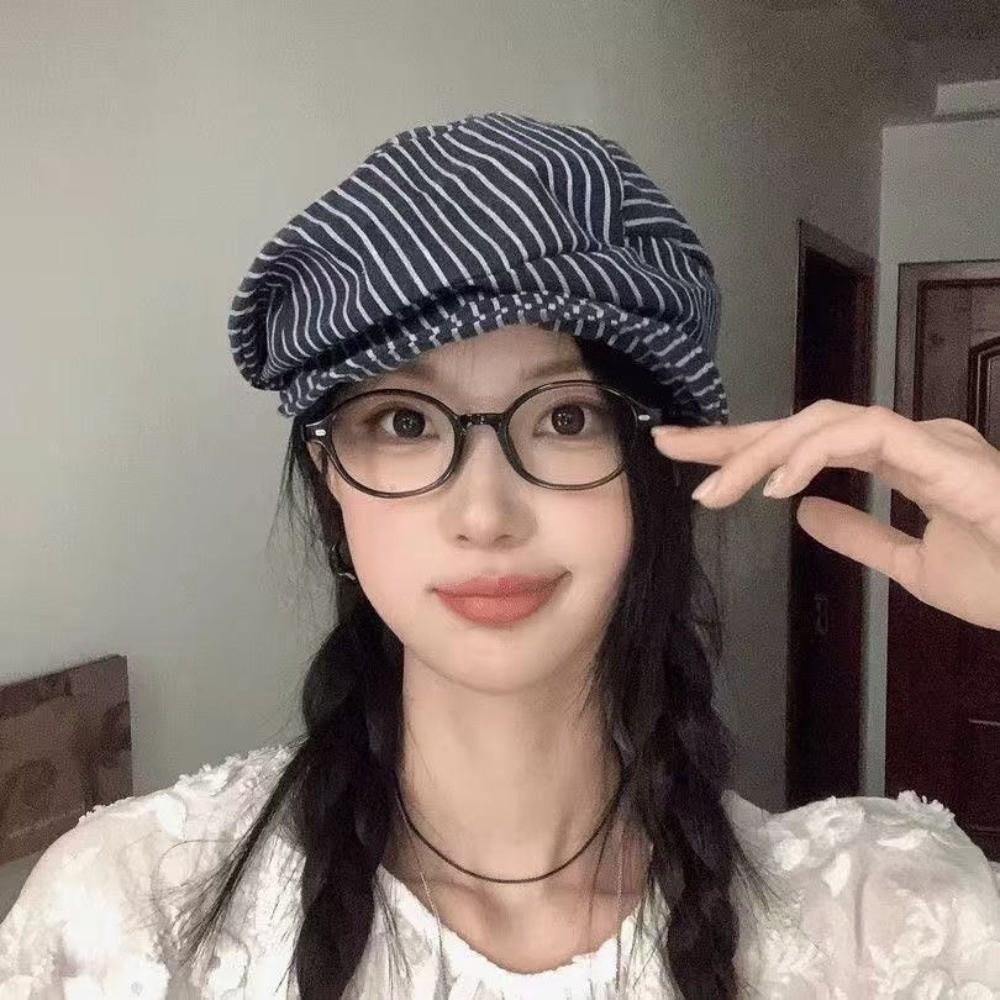 Fashion Cotton and Linen Striped Berets Thin Y2k Octagonal Hat Japanese Newsboy Cap Painter Caps Girl