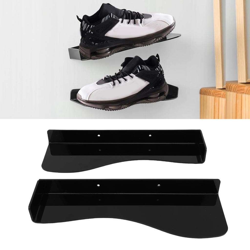 2pcs Floating Shoe Display Shelf Space Saving Acrylic 6.6lb Load Bearing L Shape Floating Shoe Rack for High Heels Flats Sneakers