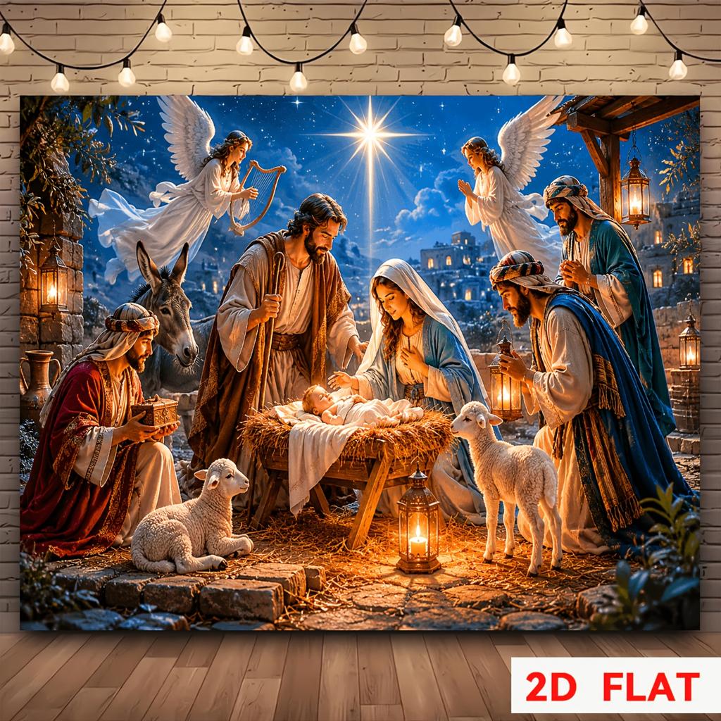 2D flat banner, 1 piece - Christmas Nativity theme banner background, featuring angels and the Holy Familyzyc
