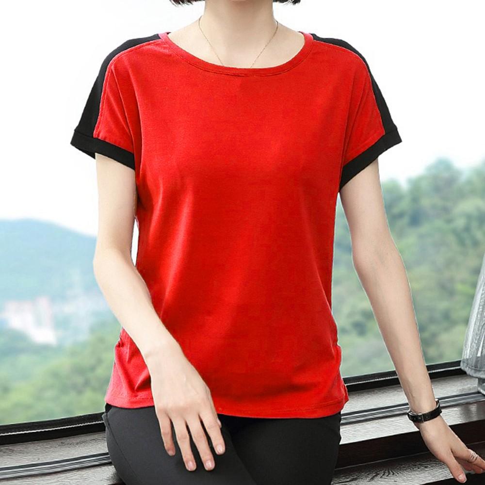 Round Neck Blouse T-shirts Tops Short 