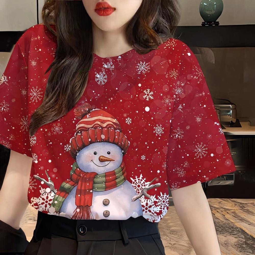 Christmas T-shirt Women's Santa Claus Printed T-shirt Fully Sublimation Fashion T-shirt Top