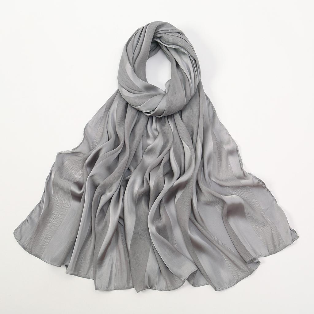Laven Muslim Schimmerstreifen Hijab Damen Chiffonschal mit Satinstreifen Aushöhlendes Kopftuch Einfarbig Schlichter Turban Haarwickel