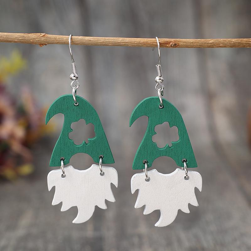 

Cross-border Love Letter Four-leaf Clover Wooden Retro Earrings