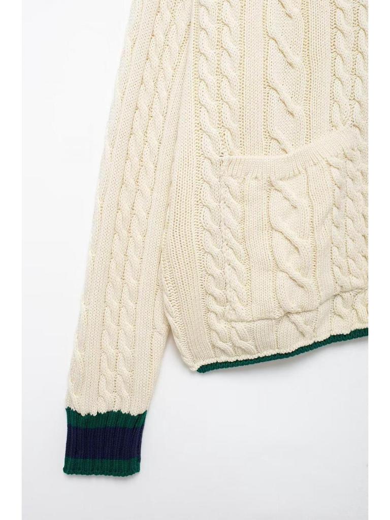 Autumn European & American Women's Street Fashion Cable Knit Cardigan