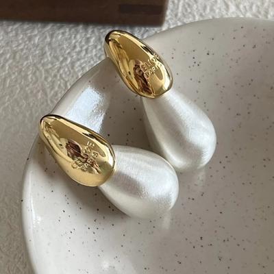 New Water Drop Stud Earrings For Women Vintage Dome Copper Gold Plated Ceramic Metal Women'S Earring Teardrop Ear Cuff Girl