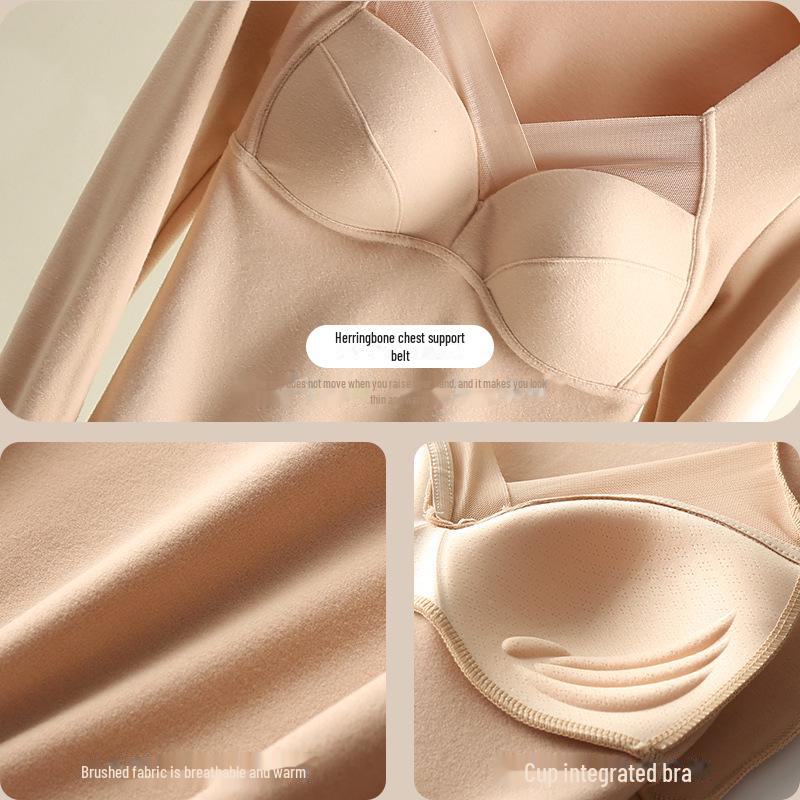 3901 Long-Sleeve Women's Warm V-Neck Tulle Top with One-Piece Cup