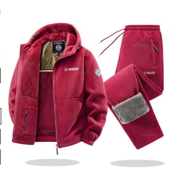 

Комплект спортивной одежды на осень-зиму для мужчин, ретро-тренировочный, толстая флисовая куртка + брюки, комплект из двух предметов, повседневный лыжный костюм для бега XL