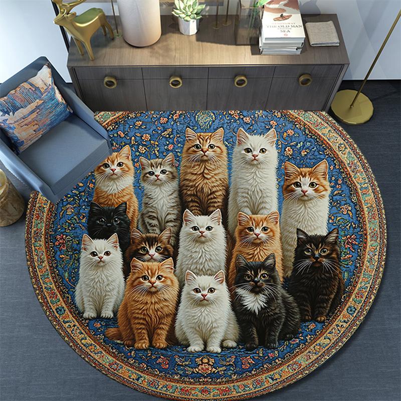 Cats Round Area Rug,Carpet Rug for Living Room Bedroom Sofa Playroom Decor,Non-slip Floor Mat