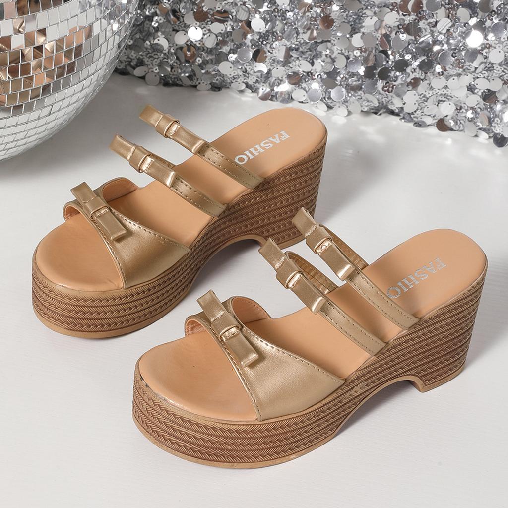 2025 Summer Plus Size Women's Round Toe Platform Wedges Sandals Outdoor Casual Butterfly-knot Slippers for Daily Weave Slippers