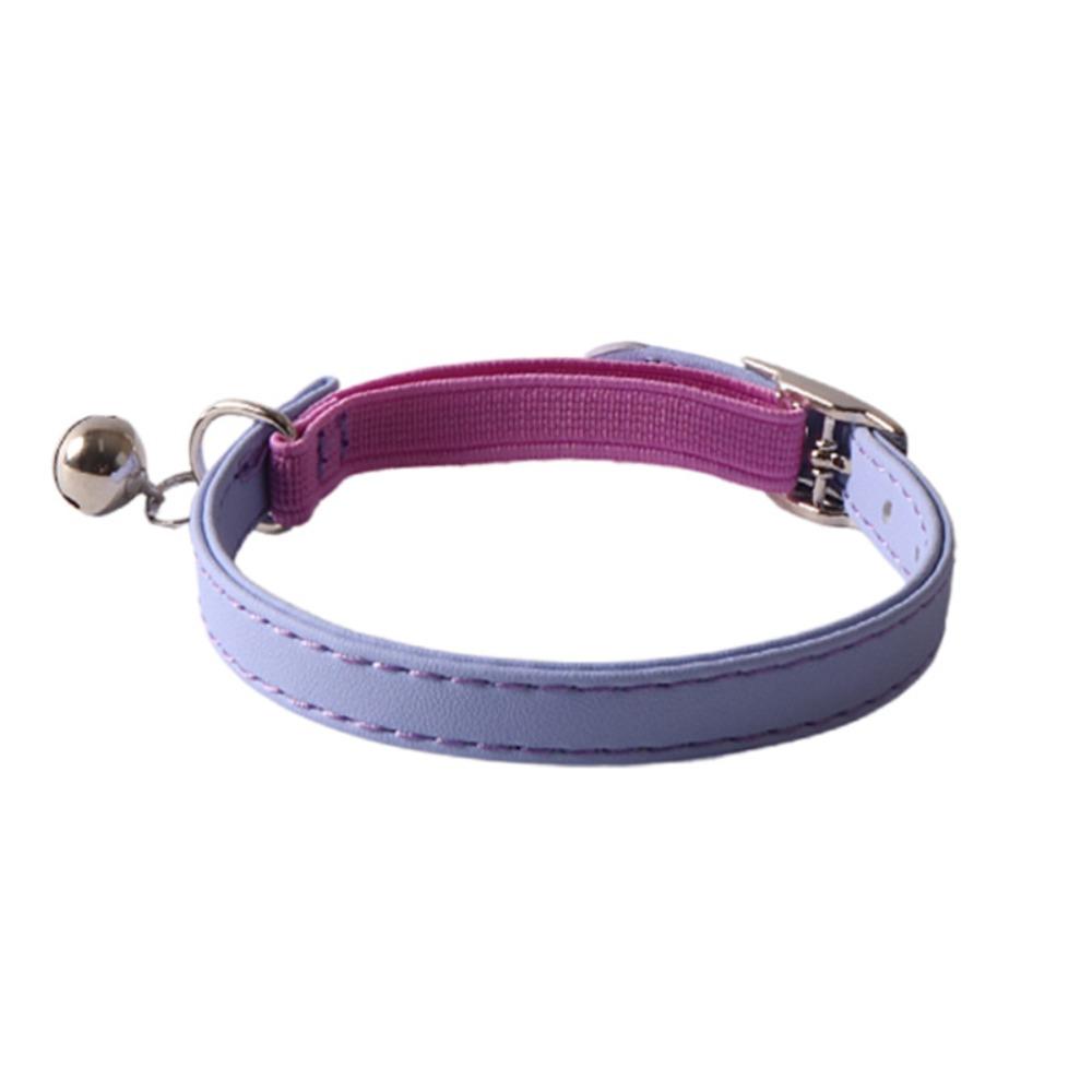 

Cute Small Cat Collar Macaron Color Adjustable Pet Collar with Bells Elastic Webbing PU Leather Collar for Puppies and Cats фіолетовий