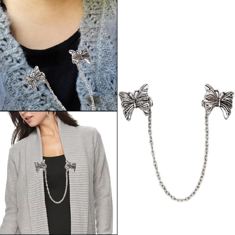 Elegant Antique Bowknot Sweater Shawl Clips Cardigan Dresses Clip Shirt Collar Clip with Metal Chain for Women Girls