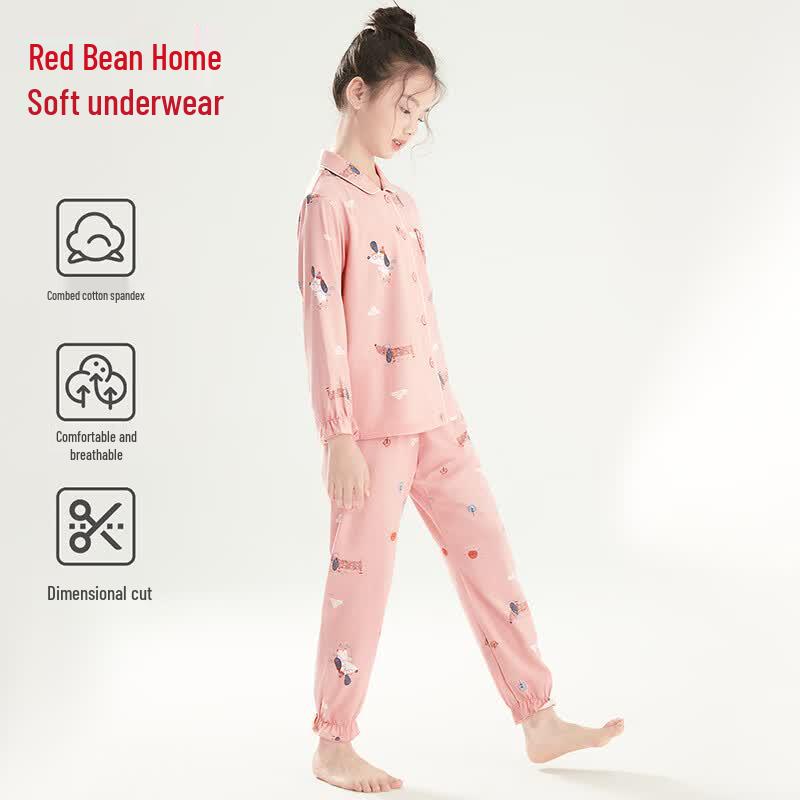 Hodohome Kids  Cotton Blend Long-Sleeve Loungewear Set 150/72