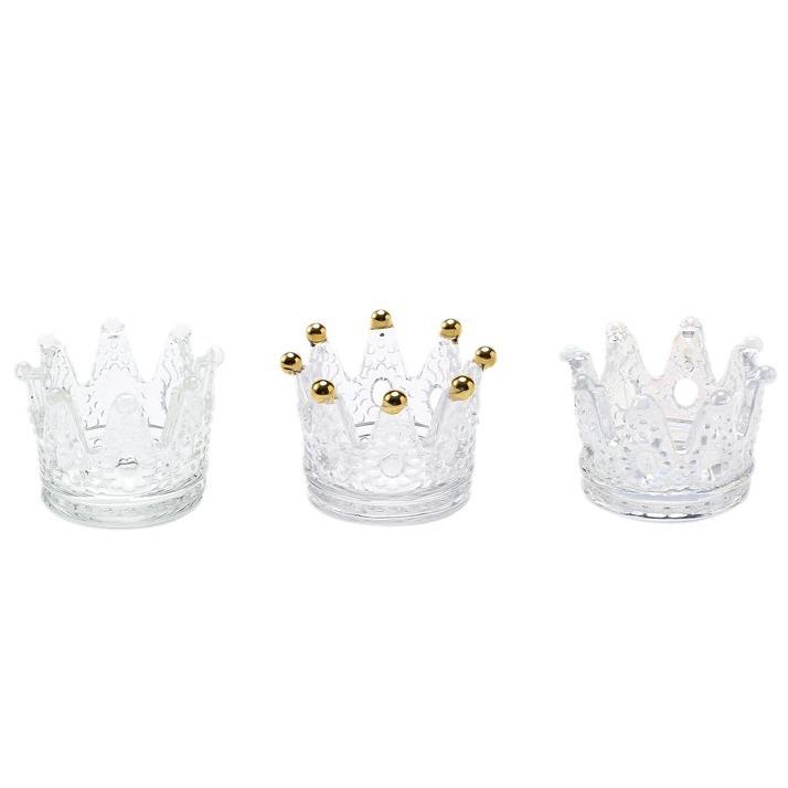 French Style Retro Crown Glass Candle Holder Aromatherapy Candlestick Organize Small Ornaments Romantic Atmosphere Props